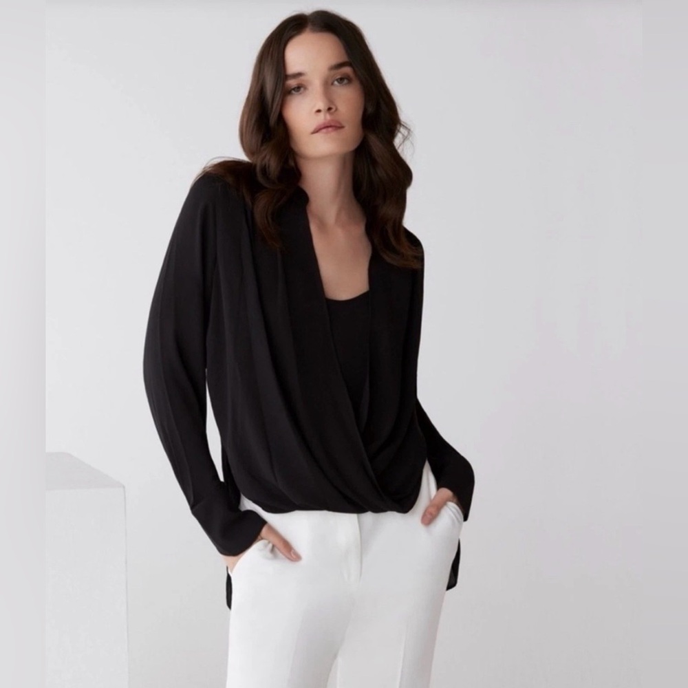 BCBG MAXAZRIA Jaklyn Long Sleeve Draped Front Blouse Top XS